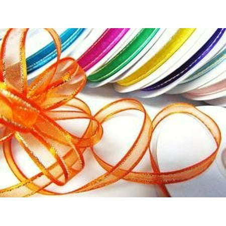 50 yards Roll Double Sided Gold Trim Edged Organza 3/8" Ribbon (R11-Orange)