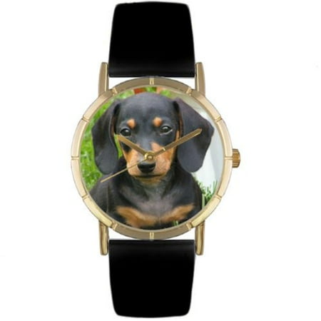 Whimsical Watches Unisex Dachshund Photo Watch with Black Leather