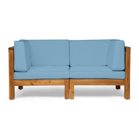 Christopher Knight Home Brava Outdoor 2-Seater Sectional Acacia Wood Loveseat Set With Water-Resistant Cushions by