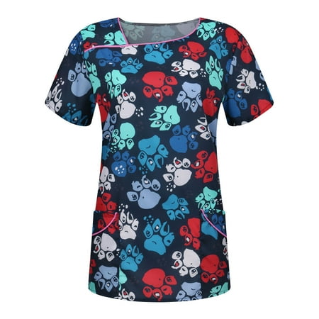 CHMORA Stretchy Print Scrubs Tops for Women Short Sleeve T-Shirts V Neck Nurse Uniforms with Two Big Pockets
CHMORA Stretchy Print Scrubs Tops for Women Short Sleeve T-Shirts V Neck Nurse Uniforms with Two Big Pockets