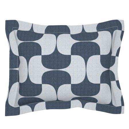 Bold Minimalism Minimal Curve Blue And White Pillow Sham by Roostery