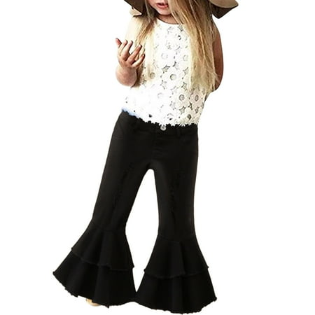 

Zlekejiko Ruffles Jeans Bell Pants Trousers Two Flare Denim Toddler Baby Girls Ripped 16Y Bottom For Kids Girls Pants