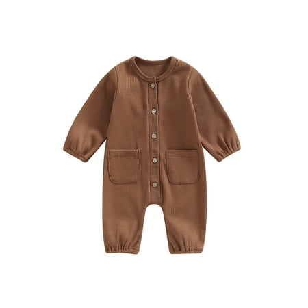Lamuusaa Infant Baby Fall Winter Jumpsuit Long Sleeve Front Pocket Solid Color Button Down Romper
Lamuusaa Infant Baby Fall Winter Jumpsuit Long Sleeve Front Pocket Solid Color Button Down Romper