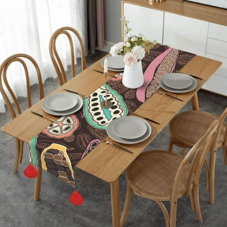 Colorful Cacao Pod Table Runner Imitation Linen Table Runner With Red Tassels For Party And Dining Room 14 x 60
Colorful Cacao Pod Table Runner Imitation Linen Table Runner With Red Tassels For Party And Dining Room 14 x 60