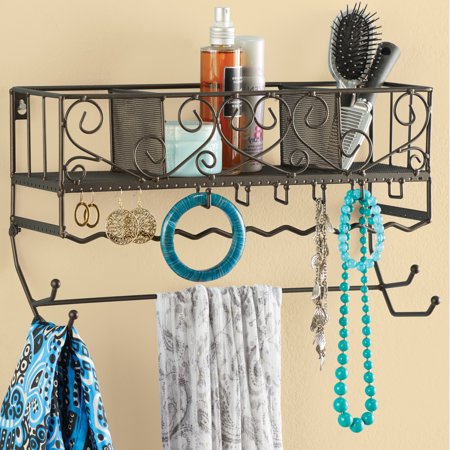 All-in-1 Metal Wall Organizer for Any Room - 6 Hooks and Scrolling Design
