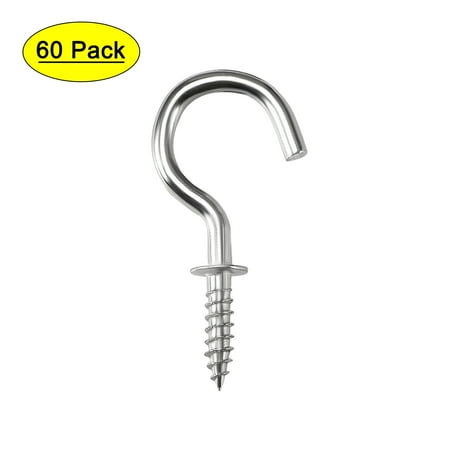 Uxcell 0.8 Small Screw Eye Hooks Self Tapping Screws Carbon Steel Silver 60Pcs