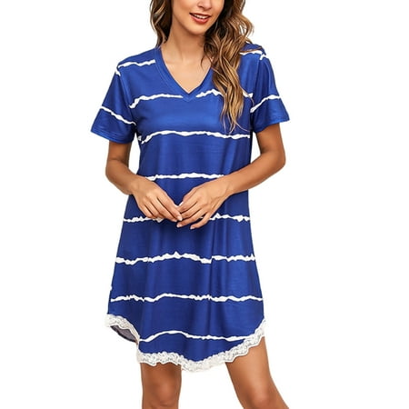 Short Sleeve Stripe Sleep Shirt for Women Summer Lace Trim Nightgown Sleepwear Pajamas Lounge Dress Plus Size
Short Sleeve Stripe Sleep Shirt for Women Summer Lace Trim Nightgown Sleepwear Pajamas Lounge Dress Plus Size
