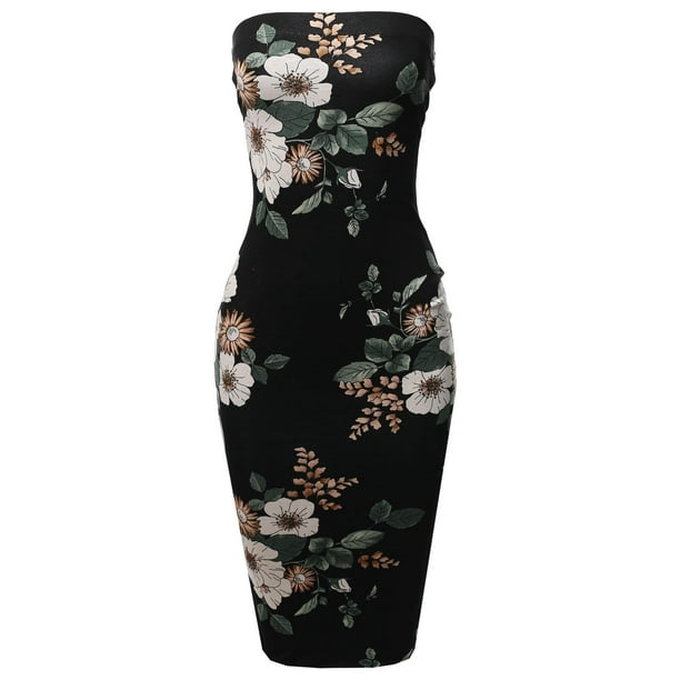 FashionOutfit Women's Super Sexy Comfortable Tube Top Bodycon Vertical Strips Midi Dress