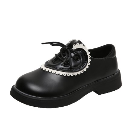 New Kids Girls Leather Heart Pattern Lace Up Ballet