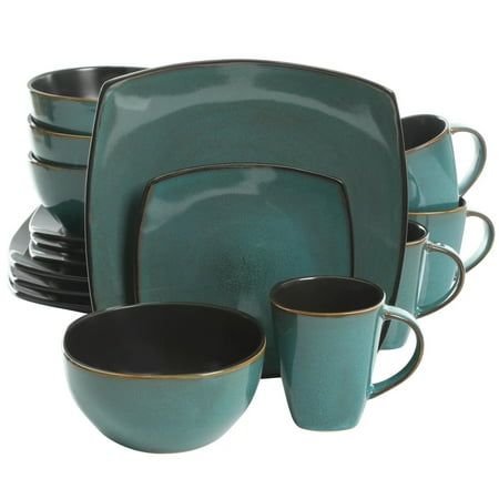 Gibson Home Soho Lounge Square Stoneware 16 Piece Dinnerware Set Teal