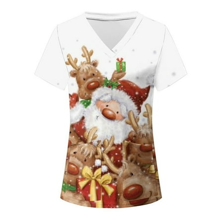 Beiwei Summer Short Sleeve Shirts for Womens Workwear Xmas Printed Scrub Tops V Neck Nursing Tunic Top Blouse with Pcockets
Beiwei Summer Short Sleeve Shirts for Womens Workwear Xmas Printed Scrub Tops V Neck Nursing Tunic Top Blouse with Pcockets