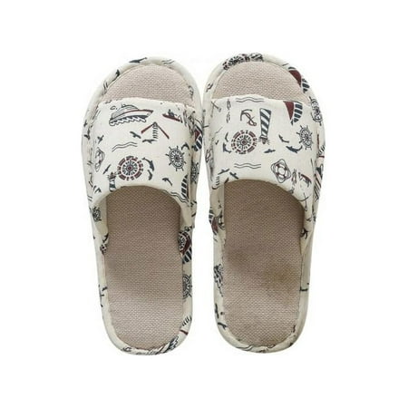 Men Women House Indoor Slippers Winter Warm Casual Anti-Slip Linen Plaid Shoes Sandals