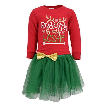 Unique Baby Girls Reindeer Is My Bestie Christmas Tutu Dress (4t)