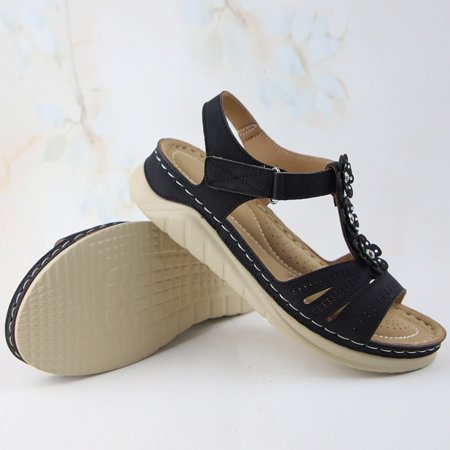 Aayomet Sandals for Women Wedges Shoes Open Sandals Embroidery Toe Summer Breathable Women Beach Slip-On Women s sandals Black 9