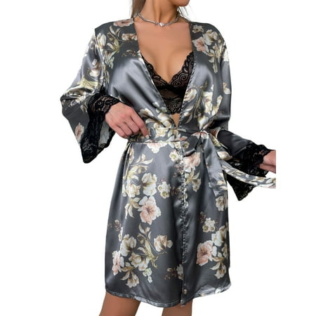 LAPA Women Lace Floral Kimono Robe Wedding Bathrobe Lingerie Sleepwear
