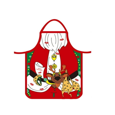 Pudcoco Christmas Apron with Adjustable Bandage Cartoon Pattern Home Decoration
