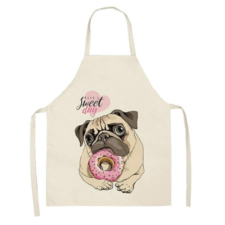Yedhsi Aprons DOG PUG Printed Cotton Linen Sleeveless Apron Kitchen