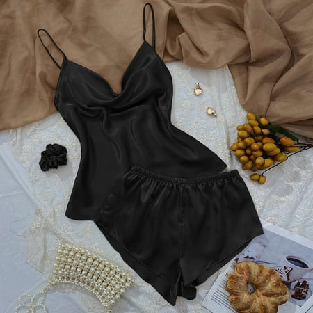 JNGSA 3 Pieces Pajamas for Women Silk Sleepwear Soft Lingerie Satin Cami Shorts Set Nightwear Cami Top + Shorts + Hair Rings Black 10 Clearance
JNGSA 3 Pieces Pajamas for Women Silk Sleepwear Soft Lingerie Satin Cami Shorts Set Nightwear Cami Top + Shorts + Hair Rings Black 10 Clearance