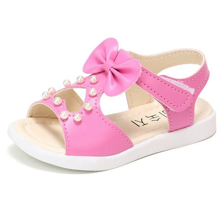 Toddler Kids Baby Girls Sandals Bowknot Pearl Roman Sandals Princess Shoes Child Footwear