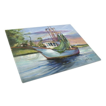 Caroline s Treasures Jeannie Shrimp Boat Glass Cutting Board Large