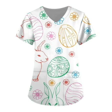 TQWQT Easter Scrub Tops Women Bunny Blouse Short Sleeve Nurse Working Uniform V Neck Easter Eggs Graphic Scrub Shirts
TQWQT Easter Scrub Tops Women Bunny Blouse Short Sleeve Nurse Working Uniform V Neck Easter Eggs Graphic Scrub Shirts