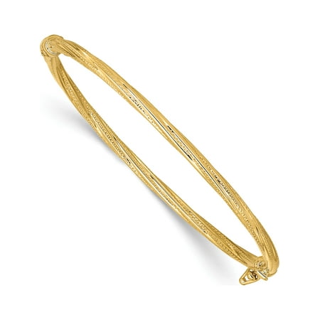 Designer 14K Yellow Gold Polished Textured Twisted Hinged Bangle (Length=7) (Width=3) Made In Italy -Jewelry By Sweet Pea Creations
