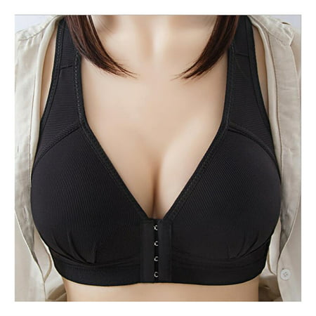 

Enow-YL Plus Size Push Up Bra Front Closure Solid Color Brassiere Bra 36-46 Wireless Underwear for Women