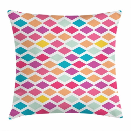 Colorful Throw Pillow Cushion Cover, Geometric Pattern of Graphic Rhombus Shapes Harlequin Inspired Retro Mosaic Design, Decorative Square Accent Pillow Case, 20 X 20 Inches, Multicolor, by Ambesonne