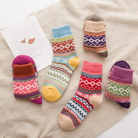 Beechoice Womens Thick Knitted Wool Warm Socks Casual Socks for Women Free Size