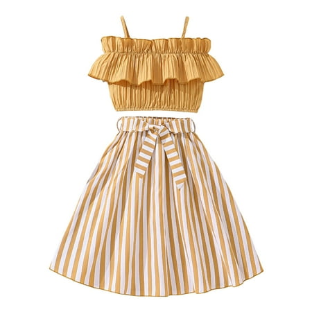 Girl s Clothes Outfits Casual Baby Toddler Kids Sets Children s Summer Sleeveless Solid Color Ruffles Tops Striped Skirt Lovely Playwear Suits Yellow 9-10 Years
Girl s Clothes Outfits Casual Baby Toddler Kids Sets Children s Summer Sleeveless Solid Color Ruffles Tops Striped Skirt Lovely Playwear Suits Yellow 9-10 Years