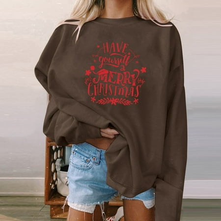Yohome Women s Casual Fashion Christmas Printed Long Sleeve O-Neck Pullover