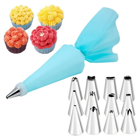 Stainless Steel Piping Tip Full Set of 12pcs Cake Baking Tools (Blue)
