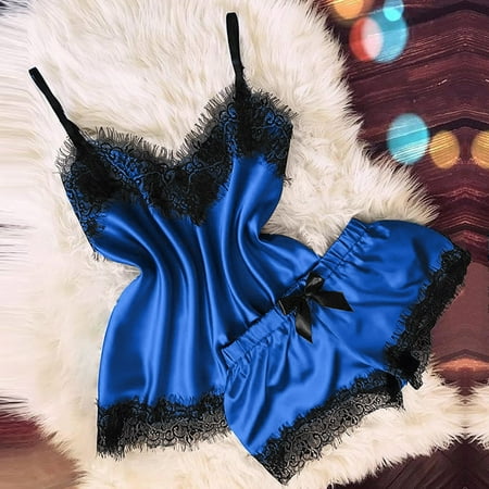 Rewenti Women V-Neck Eyelash Lace Sexy Stain Camisole Pajamas Bowknot Shorts Set Blue XXL
Rewenti Women V-Neck Eyelash Lace Sexy Stain Camisole Pajamas Bowknot Shorts Set Blue XXL