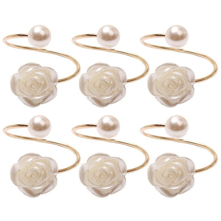 6pcs Alloy Napkin Rings Pearl Rose Napkin Rings Creative Napkin Buckles