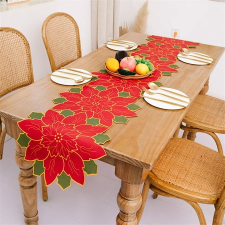 

loopsun Christmas Decoration Christmas Flower Table Runner Christmas Restaurant Festive Atmosphere Home Furnishing Tablecloth