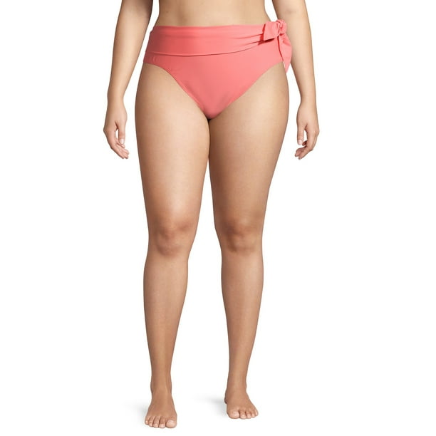 Time and Tru Women's Plus Size Orange Honey Solid Highwaist Swimsuit Bottoms