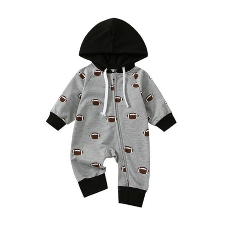 Baby Boys Spring Autumn Casual Jumpsuit Gray Long Sleeve Rugby Print Hooded Romper Playsuit
Baby Boys Spring Autumn Casual Jumpsuit Gray Long Sleeve Rugby Print Hooded Romper Playsuit