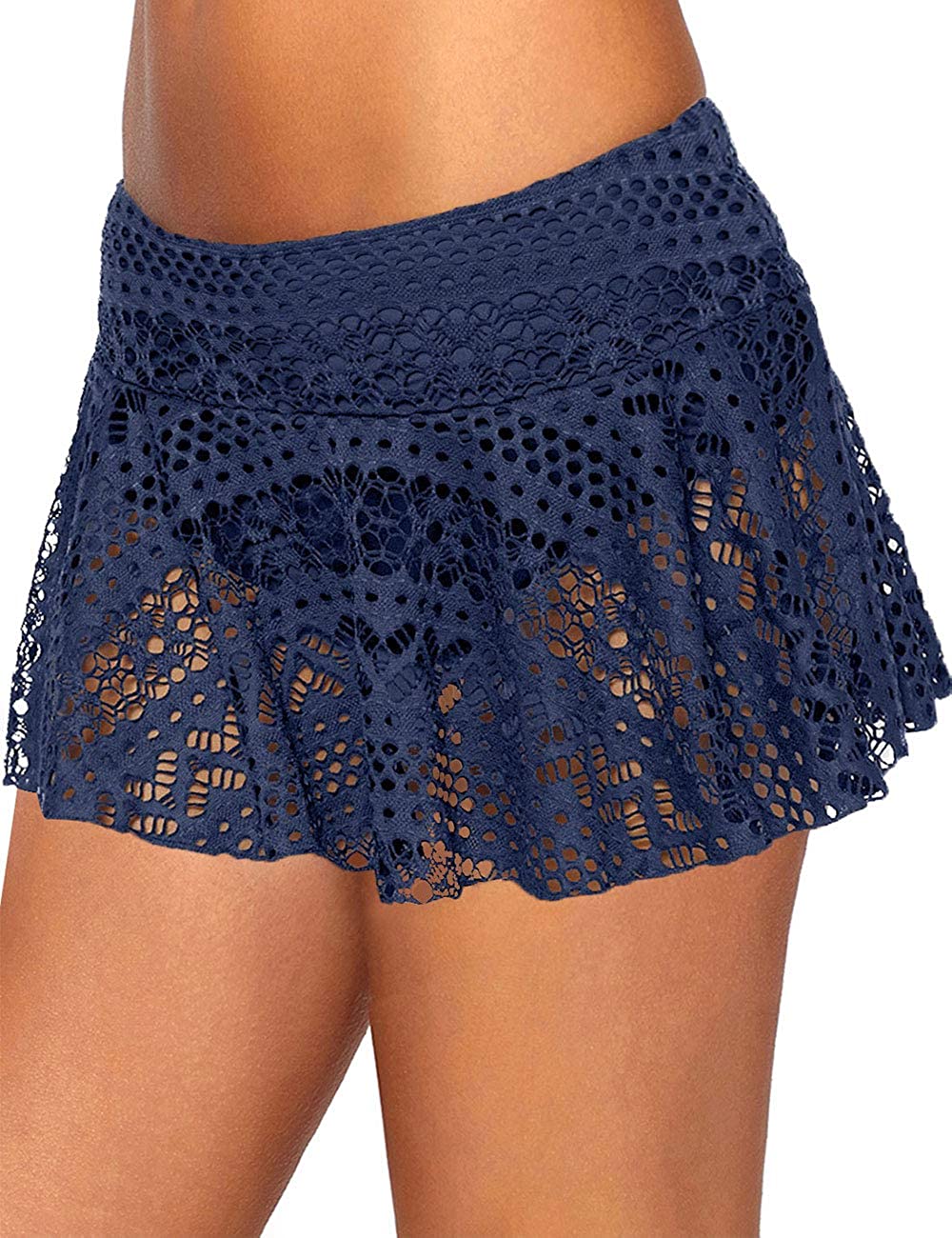 Women Crochet Lace Bikini Bottom Swim Skirt Solid Swimsuit Short