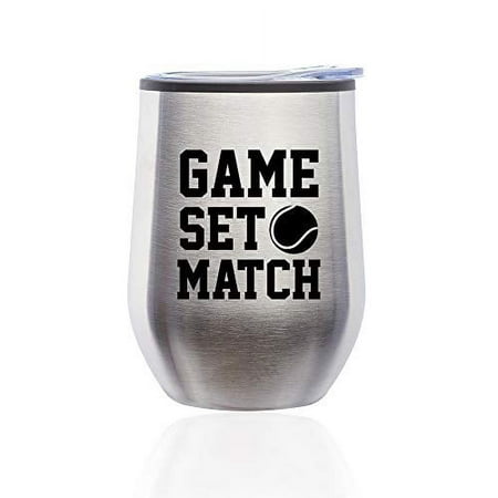 Stemless Wine Tumbler Coffee Travel Mug Glass with Lid Game Set Match Tennis (Silver)
Stemless Wine Tumbler Coffee Travel Mug Glass with Lid Game Set Match Tennis (Silver)
