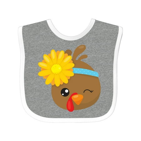 Inktastic Thanksgiving Turkey Brown Turkey Sunflower Gift Baby Boy or Baby Girl Bib