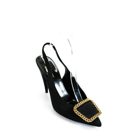 Pre-owned|Saint Laurent Women s Pointed Toe Slingback Heels Black Size 39