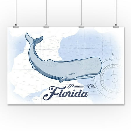 Panama City, Florida - Whale - Blue - Coastal Icon - Lantern Press Artwork (36x54 Giclee Gallery Print, Wall Decor Travel Poster)