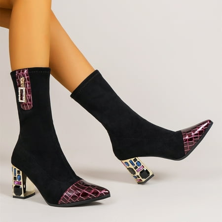 Women‘s Autumn Winter High Heel Sock Boots Rhinestone Decor Chunky Heeled Boots
Women‘s Autumn Winter High Heel Sock Boots Rhinestone Decor Chunky Heeled Boots