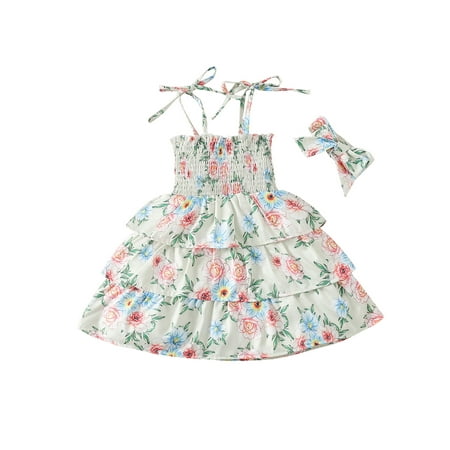 LSFYSZD Toddler Girl Dress Outfits Sleeveless Floral Printed Pleated Tie-Up Three-Layers Sling Dress + Cute Headband Set
LSFYSZD Toddler Girl Dress Outfits Sleeveless Floral Printed Pleated Tie-Up Three-Layers Sling Dress + Cute Headband Set