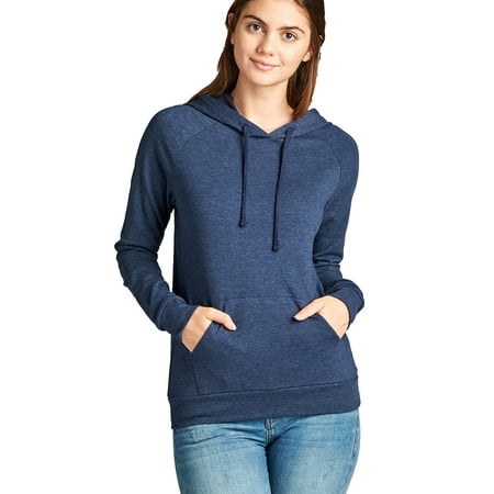 Long Sleeve French Terry Hoodie Top w/ Kangaroo Pocket