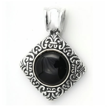 Glitzs Jewels 925 Sterling Silver Pendant with Stone in Gift Box (Black)