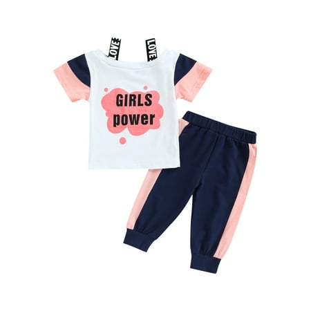 ZIYIXIN Kids Girl Sport Clothes GIRLS POWER Letter Print Straps Cold Shoulder Short Sleeve T-shirt+Striped Pants Outfits Pink White 3-4 Years
ZIYIXIN Kids Girl Sport Clothes GIRLS POWER Letter Print Straps Cold Shoulder Short Sleeve T-shirt+Striped Pants Outfits Pink White 3-4 Years