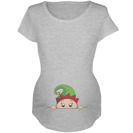 Christmas Peeking Baby Elf Green Maternity Soft T Shirt Heather SM