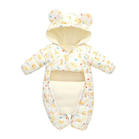 nsendm Infant Newborn Baby Boys Girls Cute Cartoon Animals Hooded Snow Wear Jumpsuit Outwear Snowsuit Girls Snow Bib A 6-12 Months