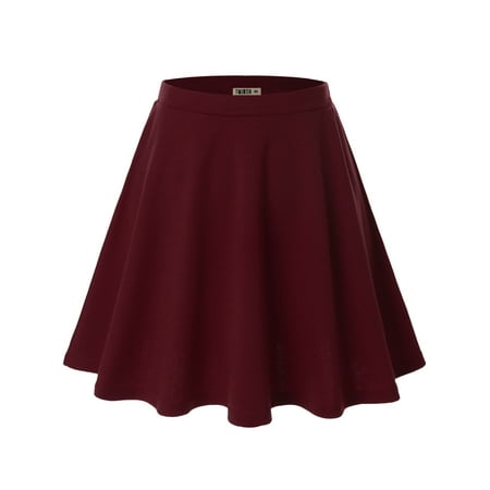 Doublju Womens Basic Versatile Stretchy Flared Skater Skirt